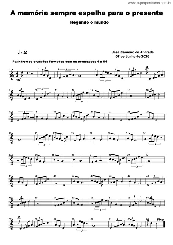 Partitura da música A Memória Sempre Espelha Para O Presente