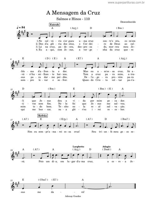 Partitura da música A Mensagem Da Cruz – Autor Desconhecido