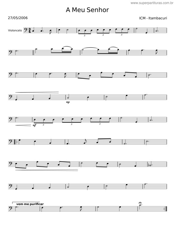 Partitura da música A Meu Senhor – Icm