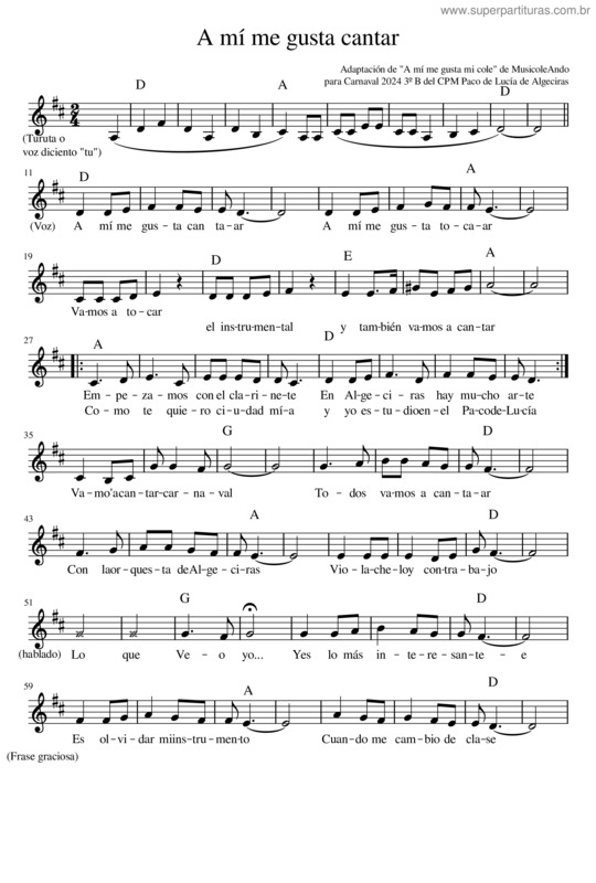 Partitura da música A Mí Me Gusta Cantar 3ºb A Mí Me Gusta Mi Conser 3ºb
