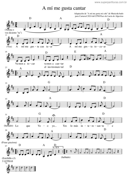 Partitura da música A Mí Me Gusta Cantar