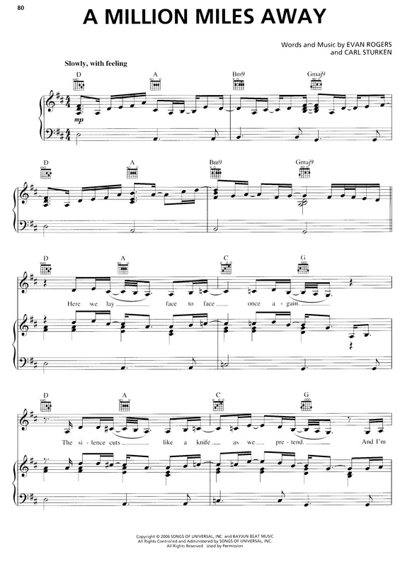 Partitura da música A Million Miles Away v.2