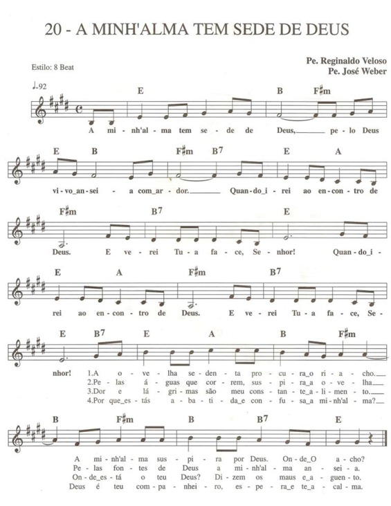 Partitura da música A Minha Alma Tem Sede de Deus