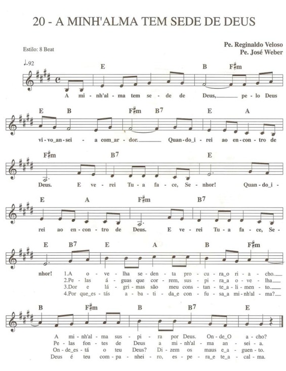 Partitura da música A Minha Alma Tem Sede de Deus