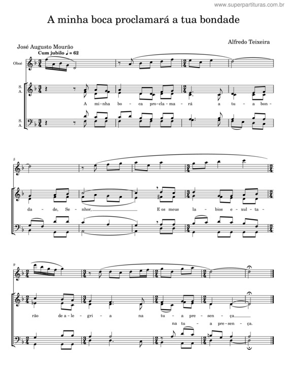 Partitura da música A Minha Boca Proclamará A Tua Bondade