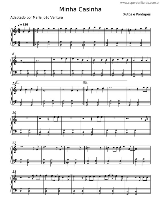 Partitura da música A Minha Casinha – Xutos E Pontapés