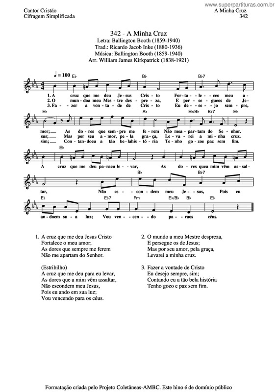 Partitura da música A Minha Cruz