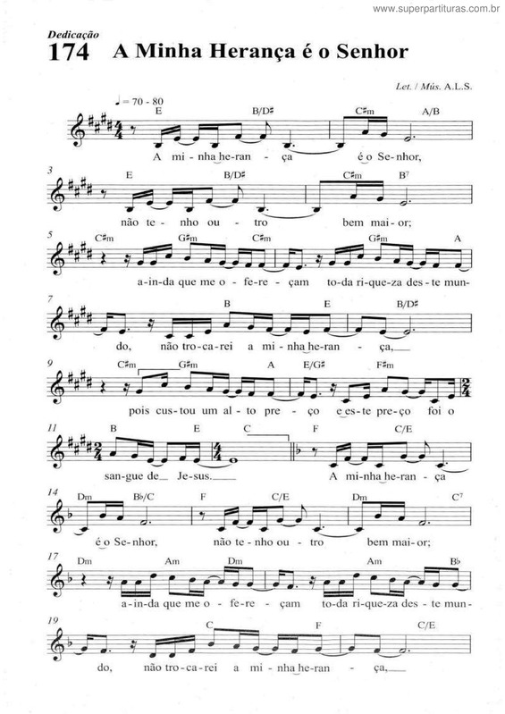 Partitura da música A Minha Herança É O Senhor