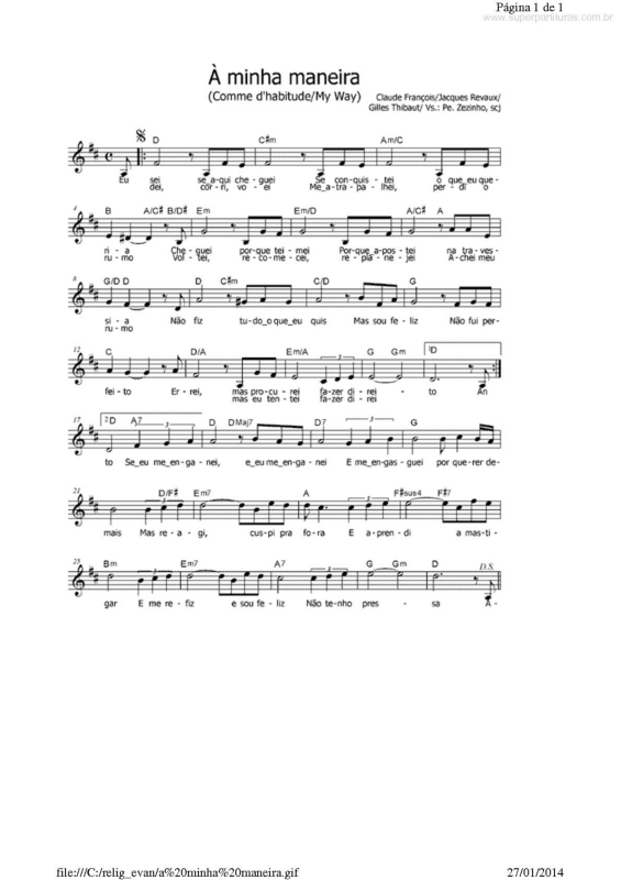 Partitura da música À Minha Maneira