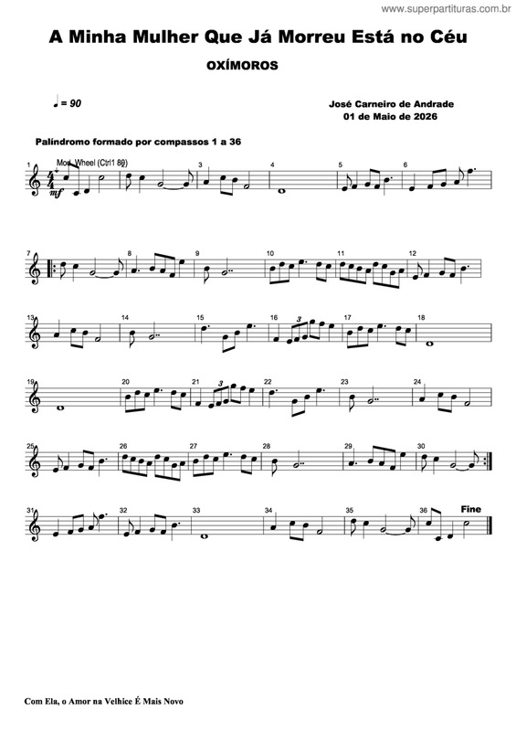 Partitura da música A Minha Mulher Que Já Morreu Esta No Céu
