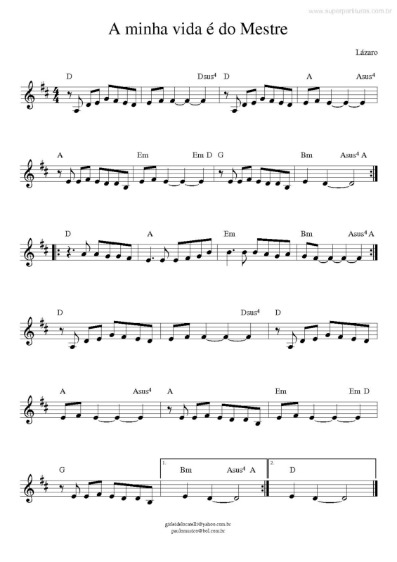 Partitura da música A Minha Vida é do Mestre