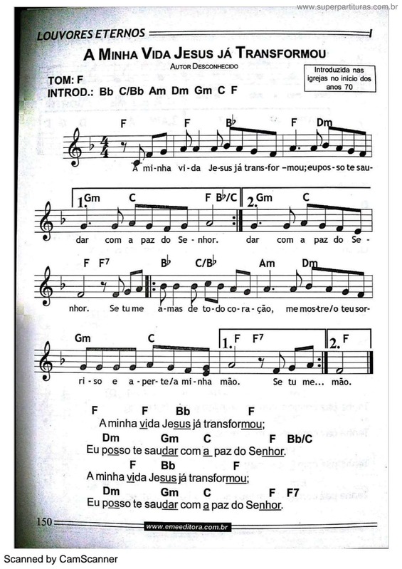 Partitura da música A Minha Vida Jesus Já Transformou