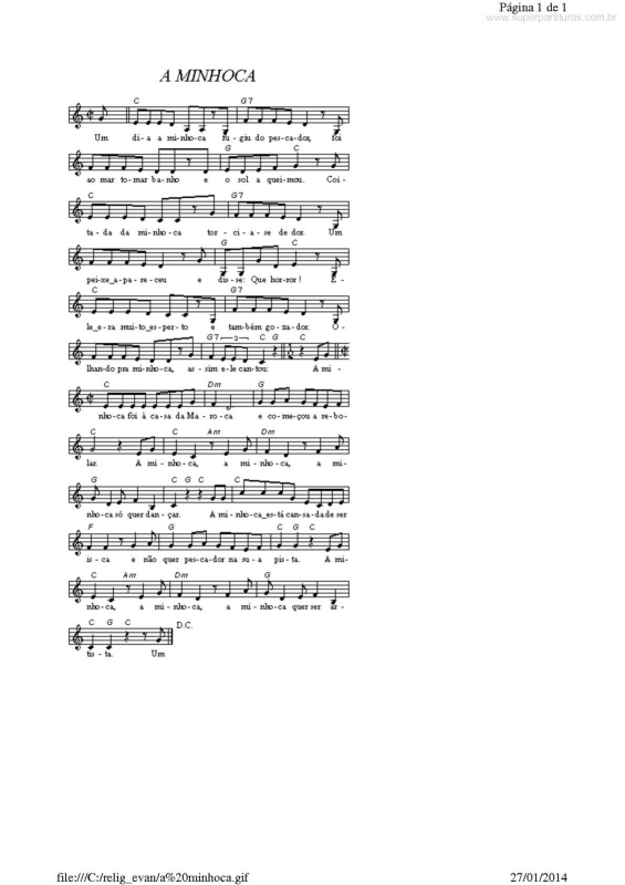 Partitura da música A Minhoca