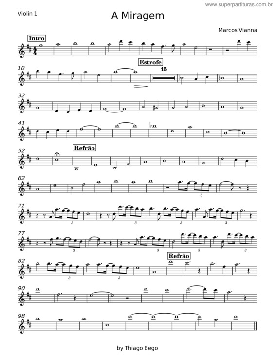Partitura da música A Miragem – Marcos Vianna