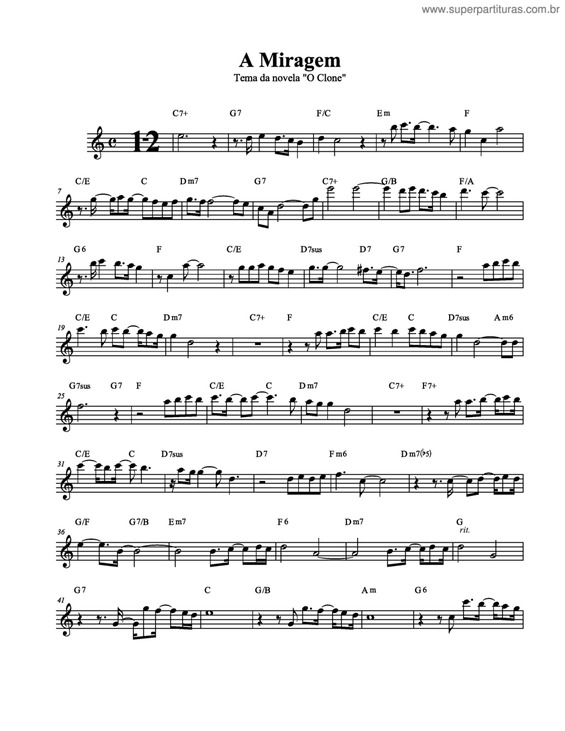 Partitura da música A Miragem