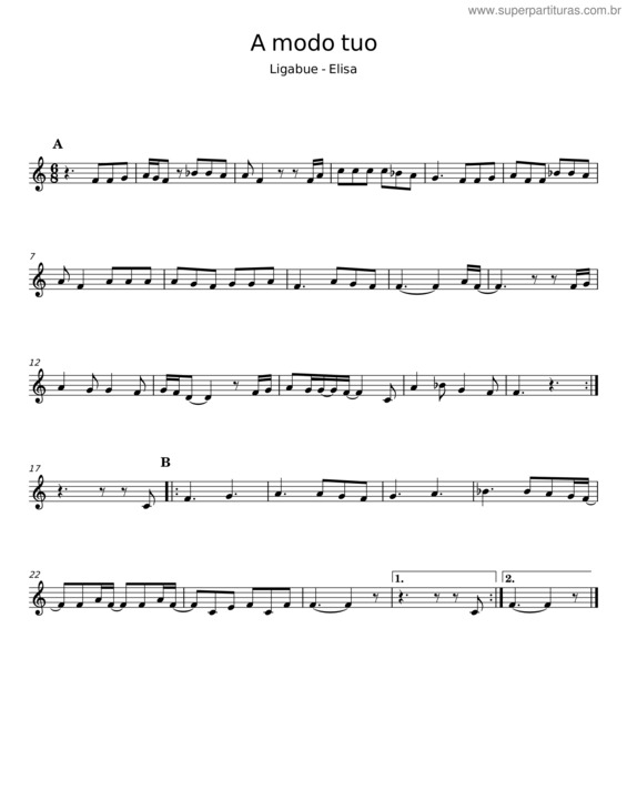 Partitura da música A Modo Tuo – Ligabue