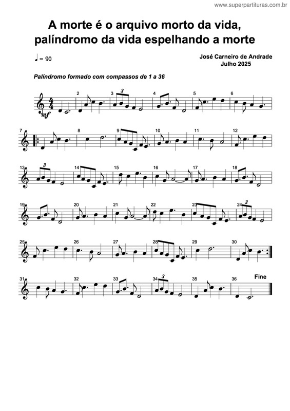 Partitura da música A Morte É O Arquivo Morto Da Vida, Palíndromo Da Vida Espelhando A Morte v.2