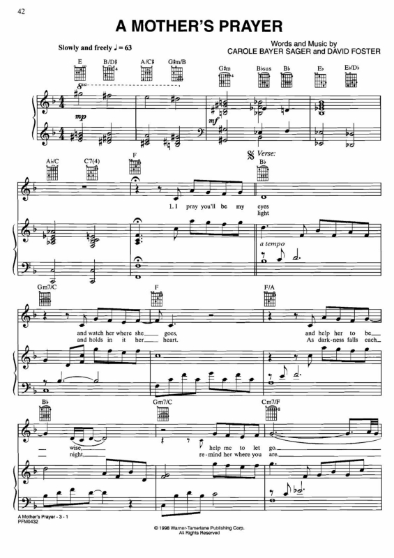 Partitura da música A Mother`s Prayer