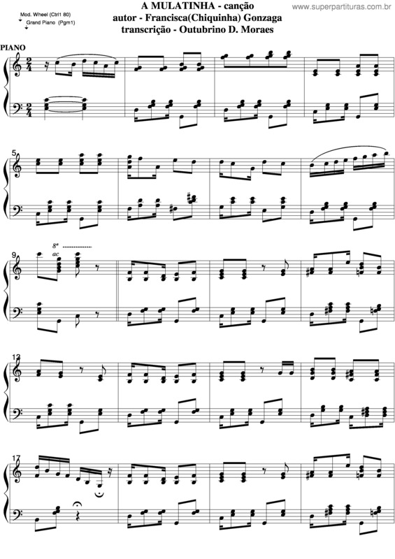 Partitura da música A Mulatinha