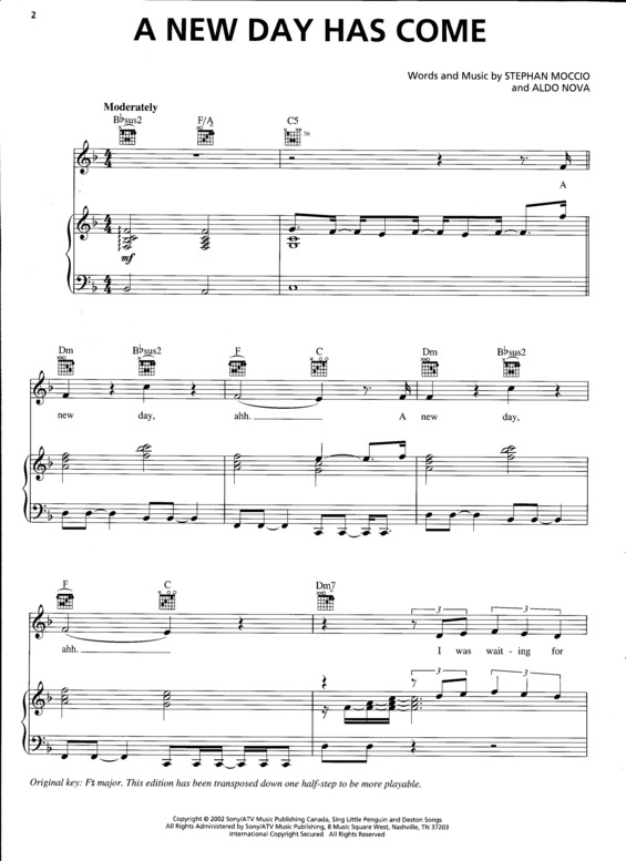 Partitura da música A New Day Has Come v.3