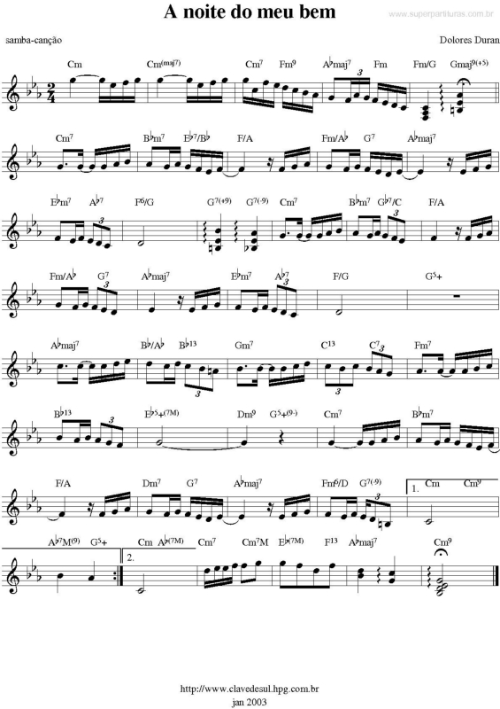 Partitura da música A noite do meu bem