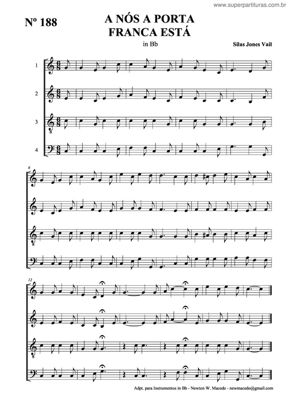 Partitura da música A Nós A Porta Franca Está v.2