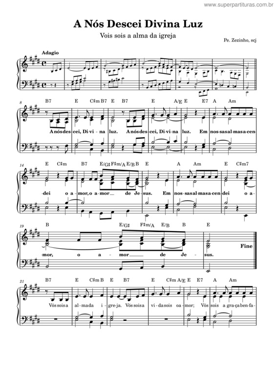 Partitura da música A Nós Descei, Divina Luz – Pe. Zezinho Scj
