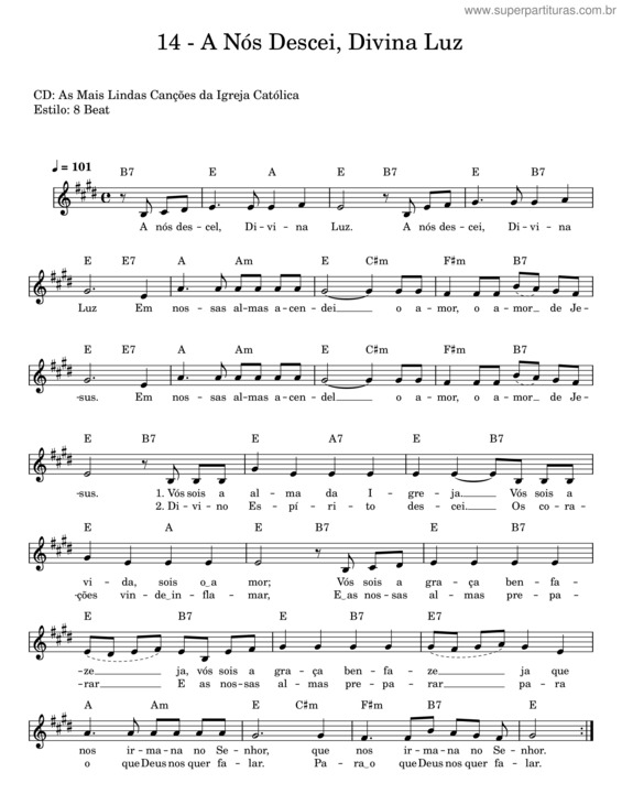 Partitura da música A Nós Descei, Divina Luz v.2