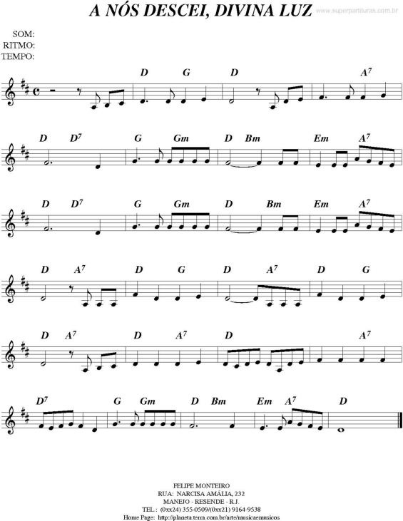 Partitura da música A Nós Descei, Divina Luz