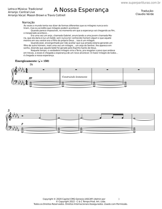 Partitura da música A Nossa Esperança – Claudio Verde v.2
