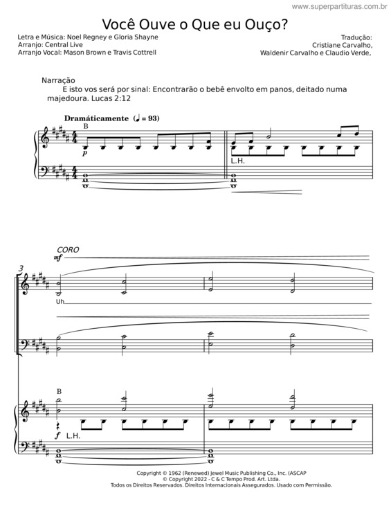 Partitura da música A Nossa Esperança – Claudio Verde