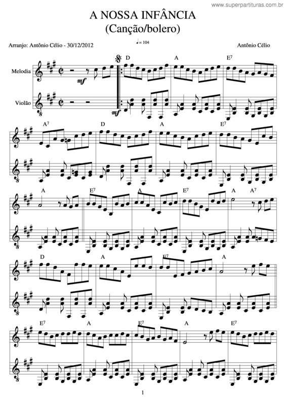 Partitura da música A Nossa Infância