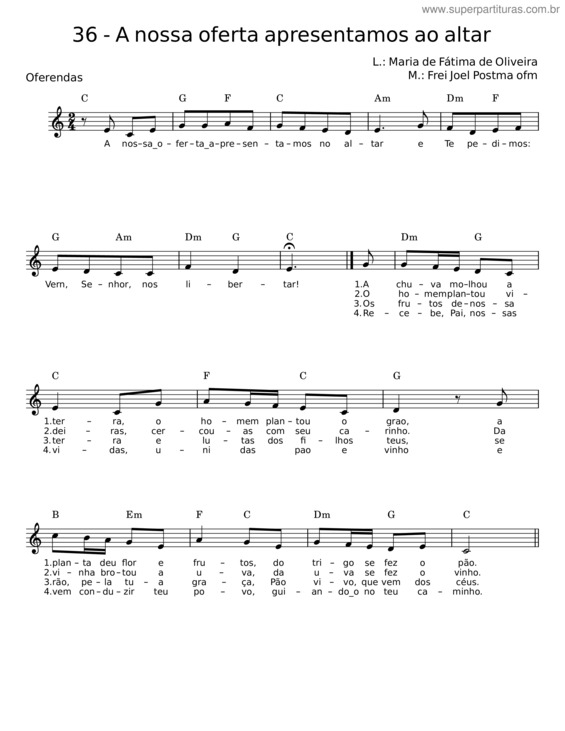Partitura da música A Nossa Oferta Apresentamos Ao Altar