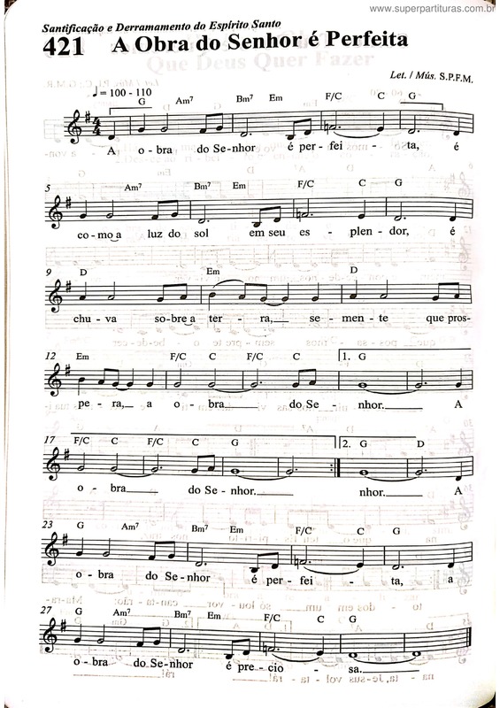 Partitura da música A Obra Do Senhor É Perfeita