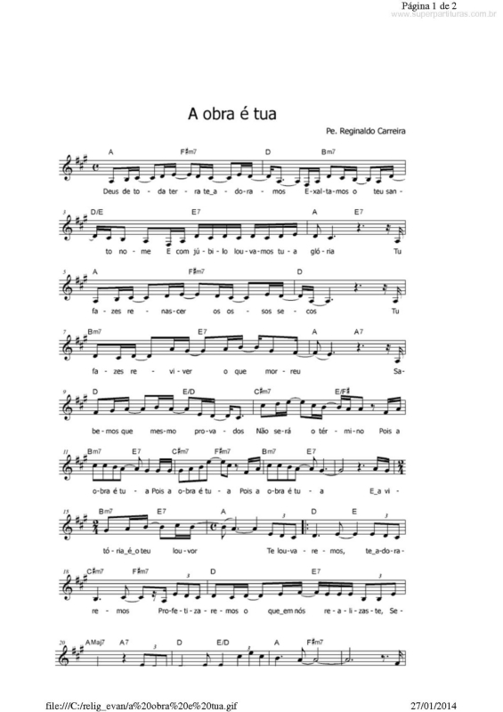 Partitura da música A Obra é Tua