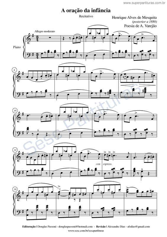 Partitura da música A oração da infância