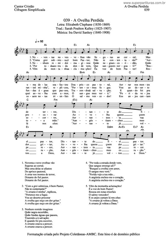 Partitura da música A Ovelha Perdida