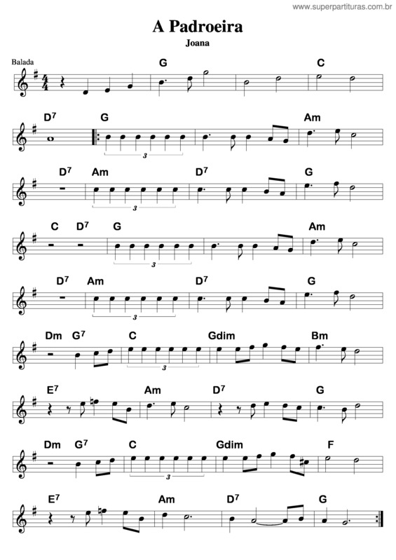 Partitura da música A Padroeira v.2