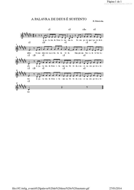 Partitura da música A Palavra de Deus é Sustento