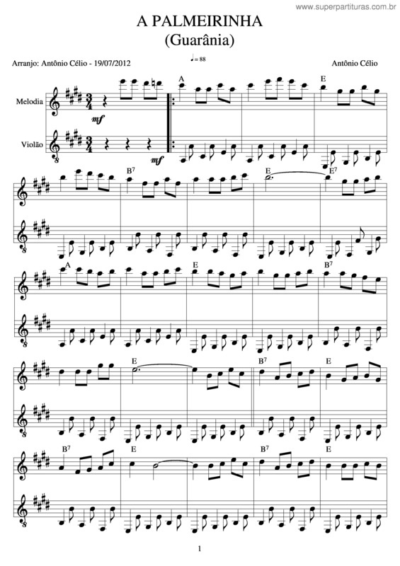 Partitura da música A Palmeirinha