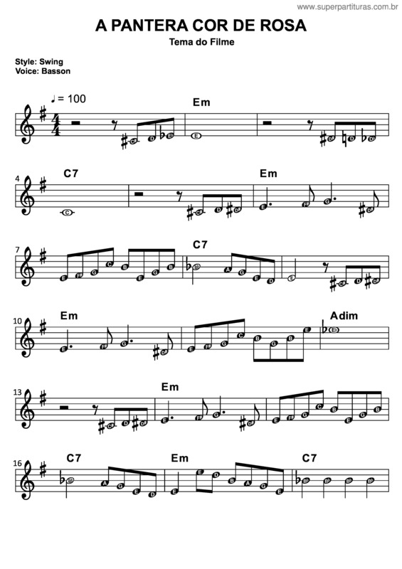 Partitura da música A Pantera Cor De Rosa v.2