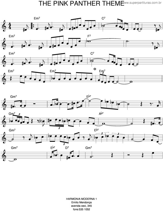 Partitura da música A Pantera Cor De Rosa