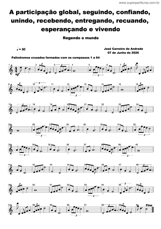 Partitura da música A Participação Global, Seguindo, Confiando, Unindo, Recebendo, Entregando, Recuando, Esperançando E Vivendo
