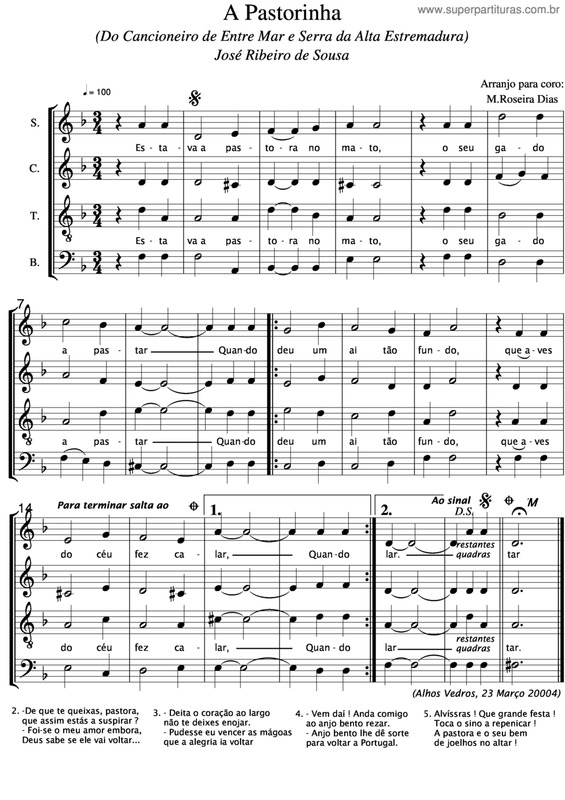 Partitura da música A Pastorinha