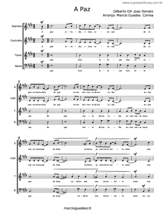 Partitura da música A Paz – Gilberto Gil