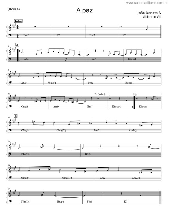 Partitura da música A Paz – João Donato E Gilberto Gil v.2