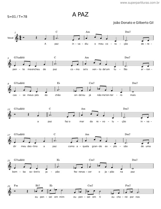 Partitura da música A Paz – João Donato E Gilberto Gil v.3