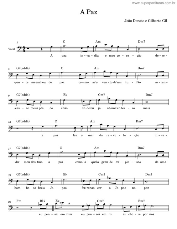 Partitura da música A Paz – João Donato E Gilberto Gil v.4