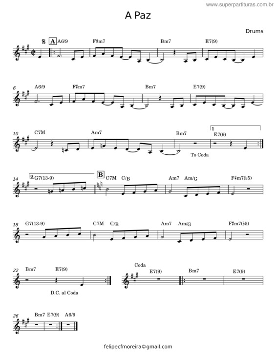 Partitura da música A Paz – João Donato E Gilberto Gil