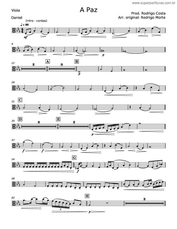 Partitura da música A Paz – Roupa Nova